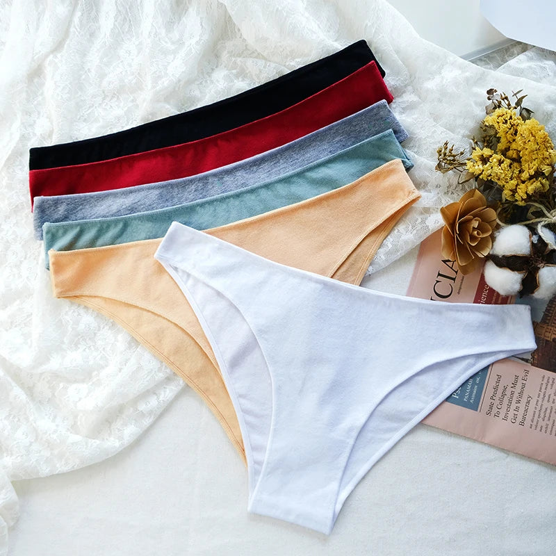 5PCS/Set Cotton Panties Women Low Rise Briefs Solid Color Seamless Underwear Comfy Intimate Breathable Underpants M-XXL Lingerie Aviola