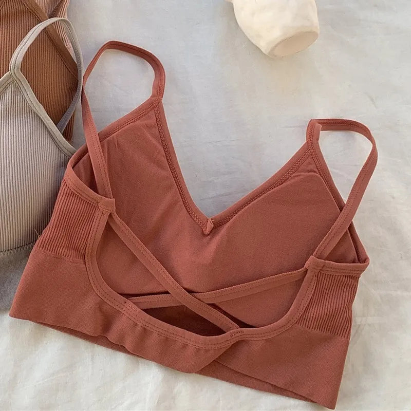 Women Crop Top Solid Color Tube Top Seamless Bra Sports Sexy Lingerie Active Bra Tops Underwear With Removable Pads Aviola