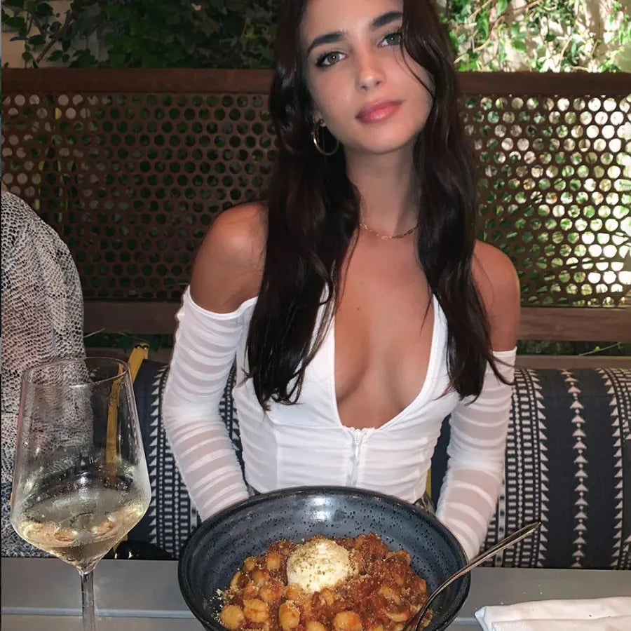 NIBBER Elegant Sexy V-neck Mesh Tops Summer Women's See through Off Strapless Sleeve Crop Top 2021 Club Party Tee shirts Mujer Aviola