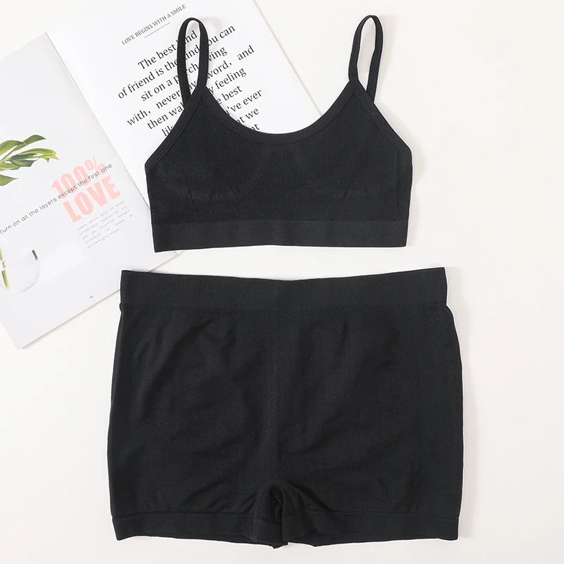 Women Seamless Bra And Panties Set Female Sport V-neck Unlined Bra High Rise Shorts Stretchy Underwear Sexy Lingerie Set Aviola