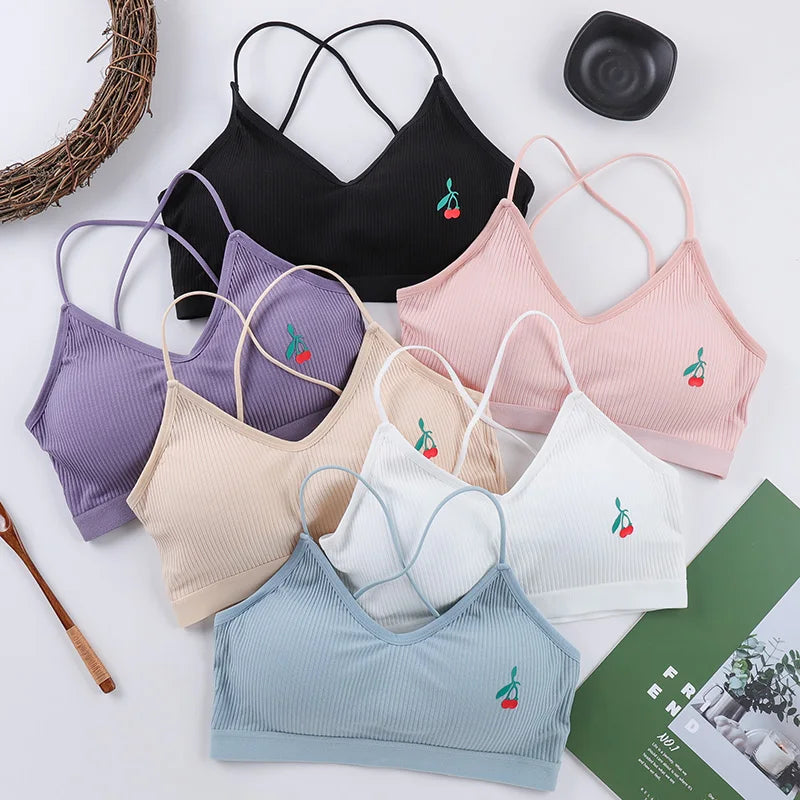 Cotton Bras for Women Underwear Female Cute Cherry Bralette Wireless Seamless Brassiere Crop Top Removable Pad Sexy Lingerie Aviola