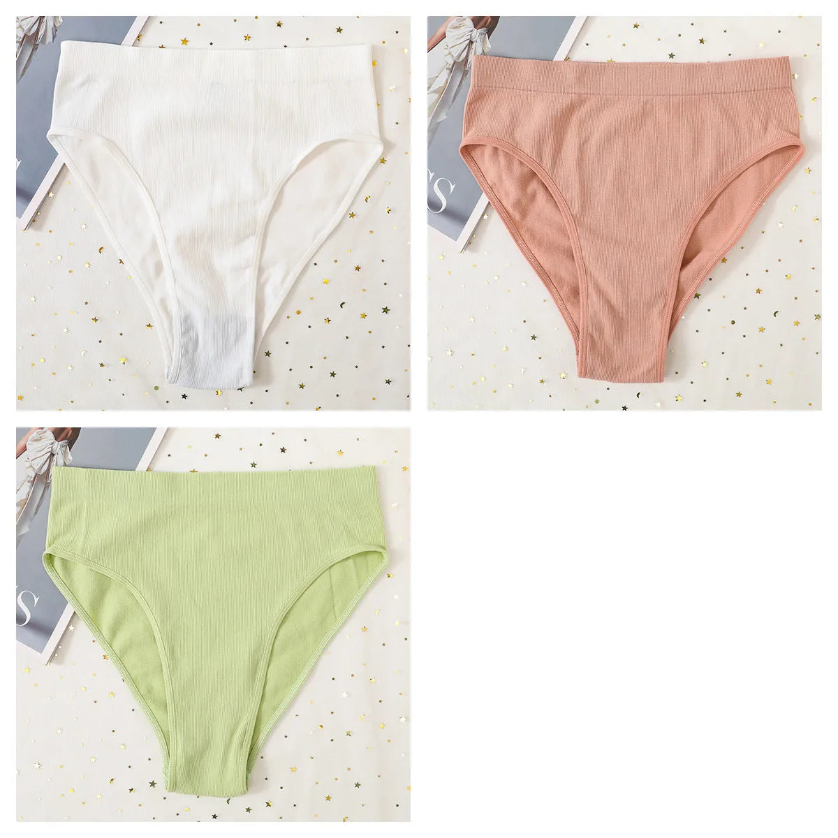 3Pcs/Set Seamless Panties Women High Waist Briefs High Cut Sports Bottom Underwear Female Stretch Rib Underpants Sexy Lingerie Aviola