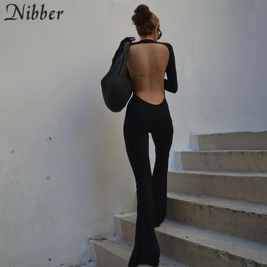 Nibber Sexy Open-Back Jumpsuit Hollow New Spring Fashion Flared High Street For Temperament Women Street Daily Commuting Wear Aviola