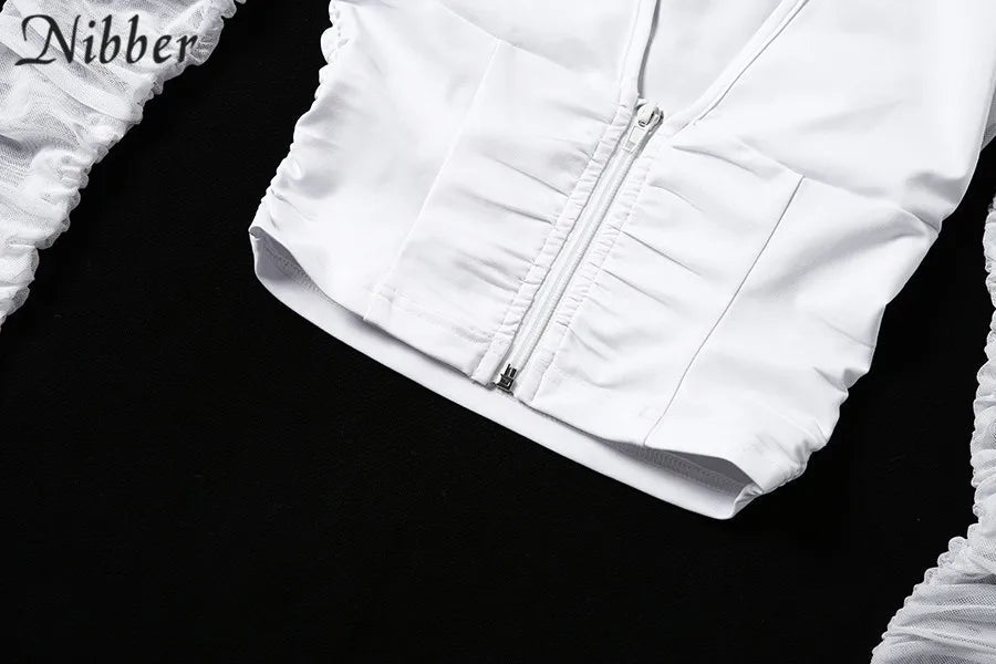 NIBBER Elegant Sexy V-neck Mesh Tops Summer Women's See through Off Strapless Sleeve Crop Top 2021 Club Party Tee shirts Mujer Aviola