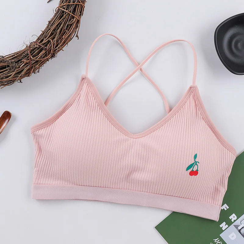 Cotton Bras for Women Underwear Female Cute Cherry Bralette Wireless Seamless Brassiere Crop Top Removable Pad Sexy Lingerie Aviola
