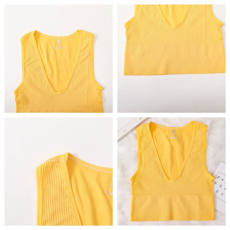 Women Crop Top Sexy Seamless Underwear Female Fitness Sleeveless Camisole Plunge Bralette Sports Cropped Tops Lingerie Aviola