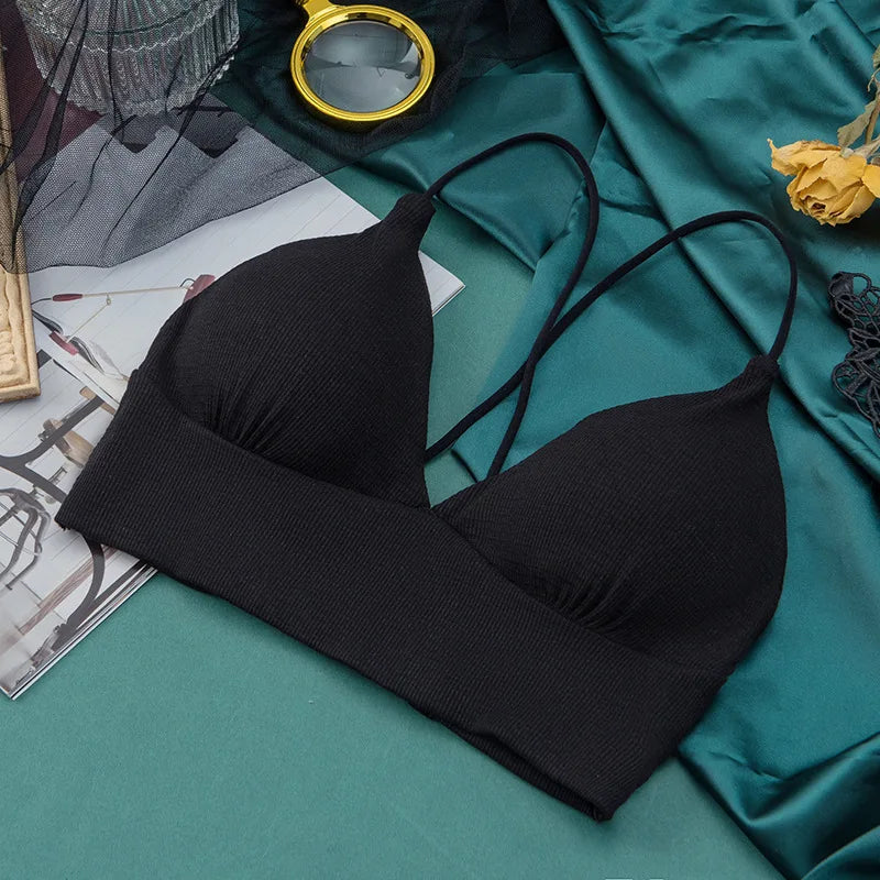 Deep V Women Bra Bralette Wire Free Brassieres Fashion Crop Top Seamless Underwear Cross Back Female Intimates Women Lingerie Aviola