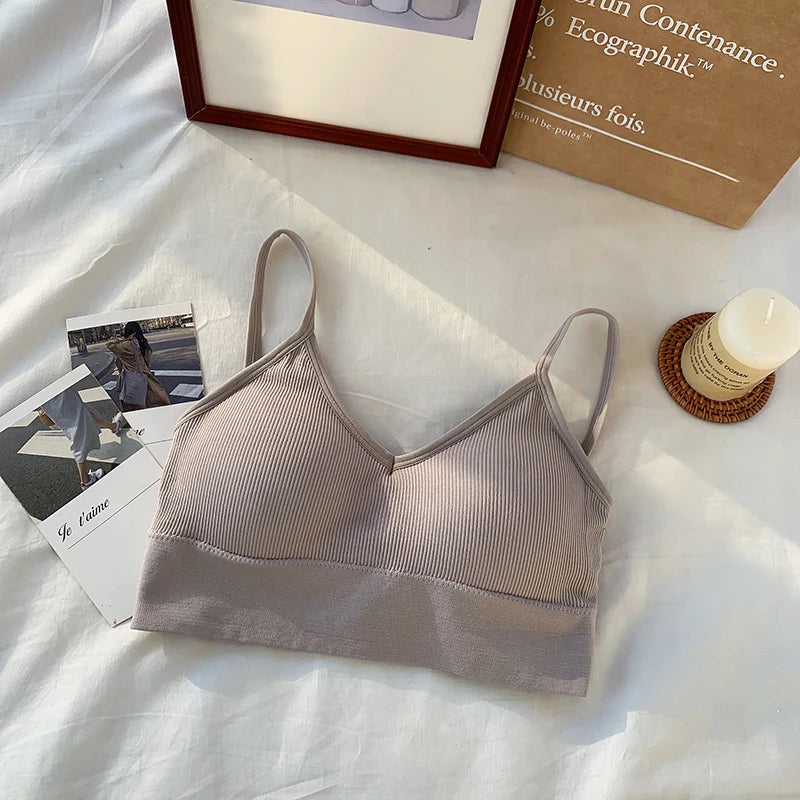 Women Crop Top Solid Color Tube Top Seamless Bra Sports Sexy Lingerie Active Bra Tops Underwear With Removable Pads Aviola