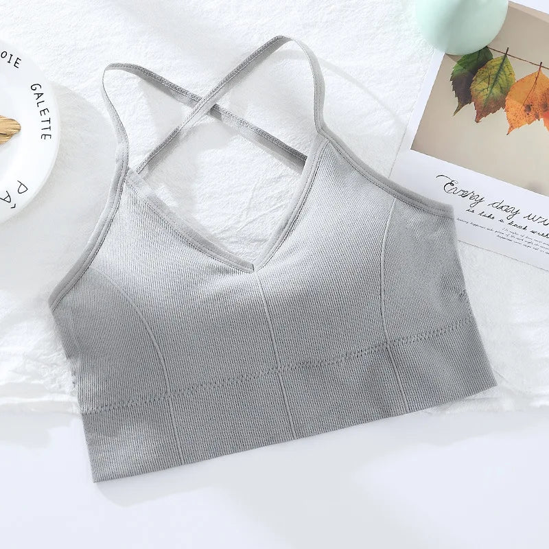Seamless Bras For Women Crop Top Female Cross Straps Tank Top Push Up Bra With Removable Pads Summer Padded Camisole Aviola