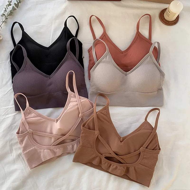 Women Crop Top Solid Color Tube Top Seamless Bra Sports Sexy Lingerie Active Bra Tops Underwear With Removable Pads Aviola