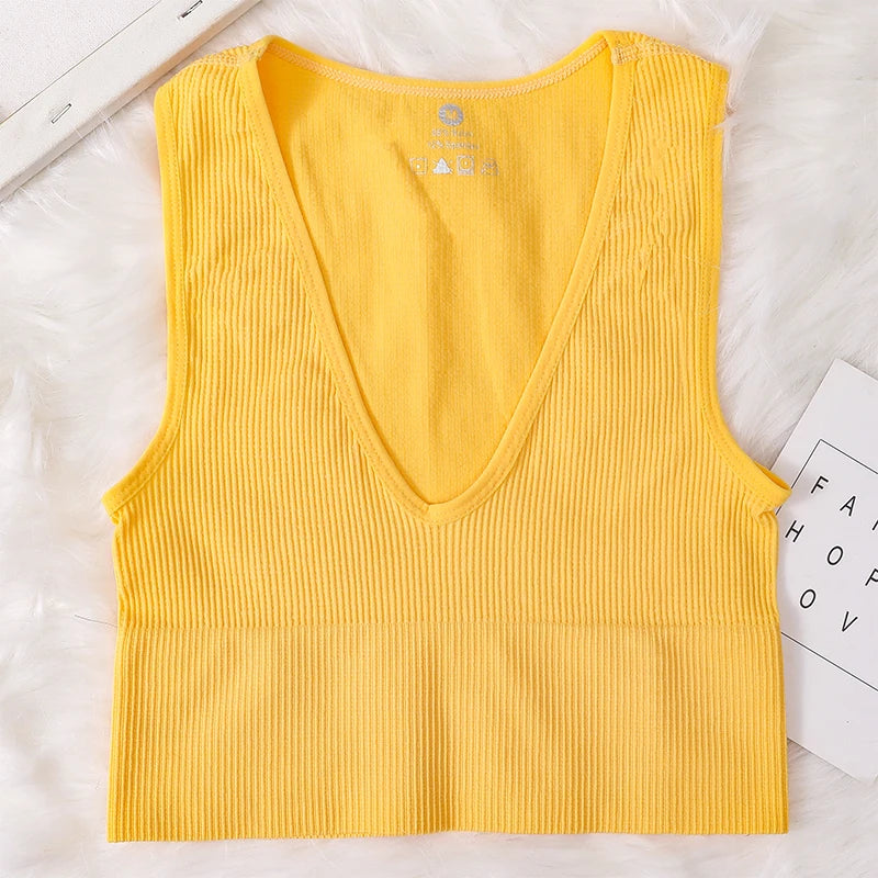 Women Crop Top Sexy Seamless Underwear Female Fitness Sleeveless Camisole Plunge Bralette Sports Cropped Tops Lingerie Aviola