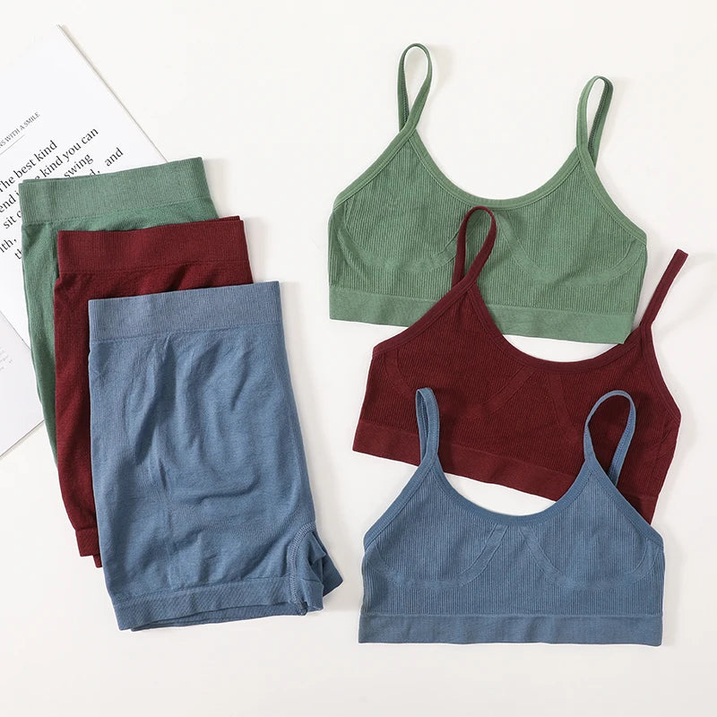 Women Seamless Bra And Panties Set Female Sport V-neck Unlined Bra High Rise Shorts Stretchy Underwear Sexy Lingerie Set Aviola