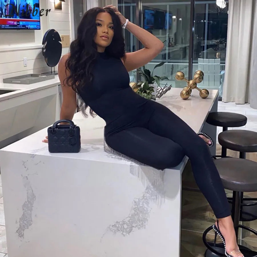 Nibber Summer Solid Basic Black White Jumpsuit Overalls Women's Clothing 2021 Street Casual Activity Wear Fitness Outfit Female Aviola