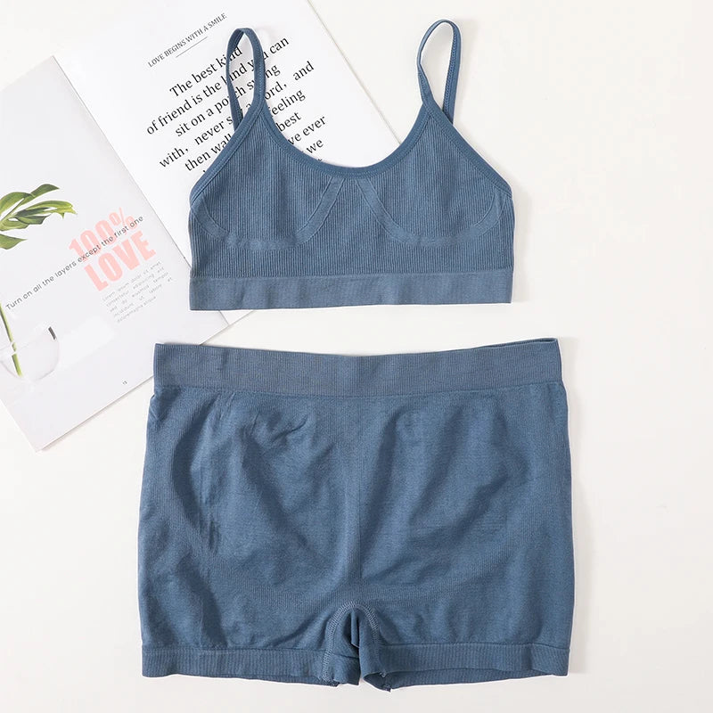 Women Seamless Bra And Panties Set Female Sport V-neck Unlined Bra High Rise Shorts Stretchy Underwear Sexy Lingerie Set Aviola