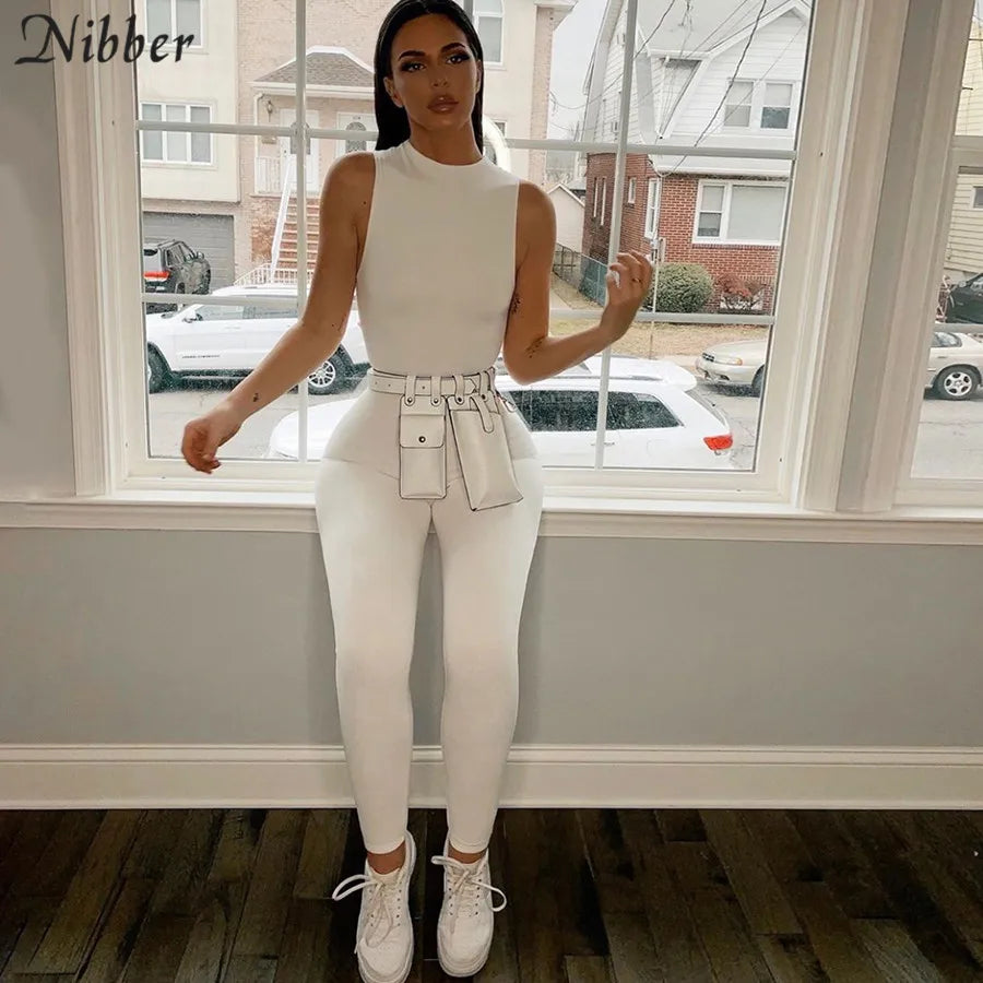 Nibber Summer Solid Basic Black White Jumpsuit Overalls Women's Clothing 2021 Street Casual Activity Wear Fitness Outfit Female Aviola