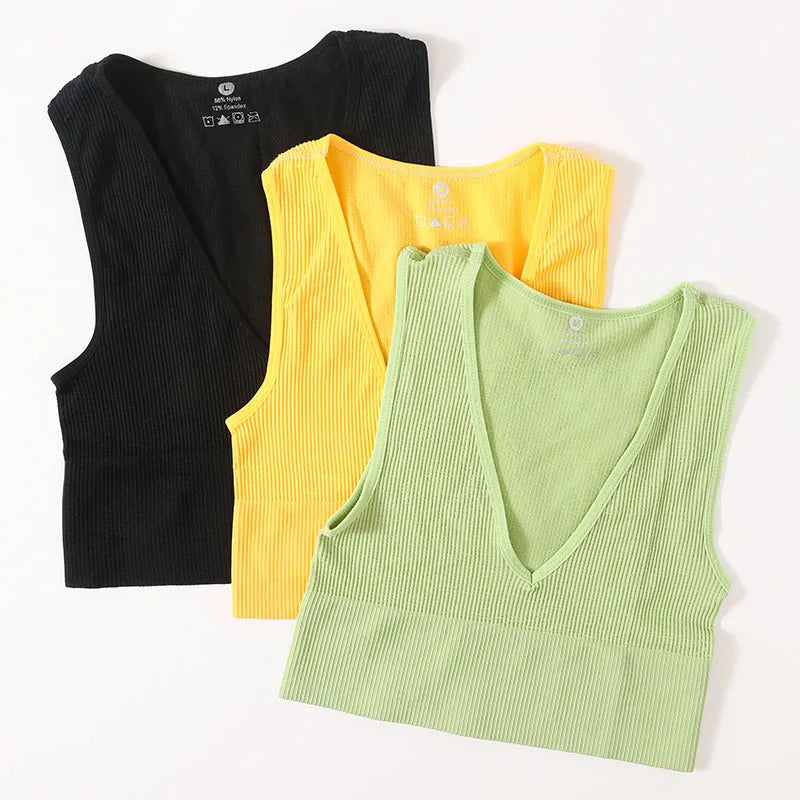 Women Crop Top Sexy Seamless Underwear Female Fitness Sleeveless Camisole Plunge Bralette Sports Cropped Tops Lingerie Aviola