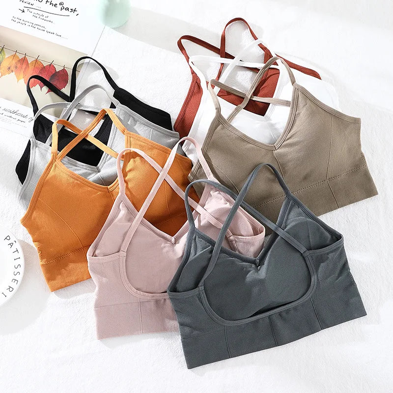 Seamless Bras For Women Crop Top Female Cross Straps Tank Top Push Up Bra With Removable Pads Summer Padded Camisole Aviola