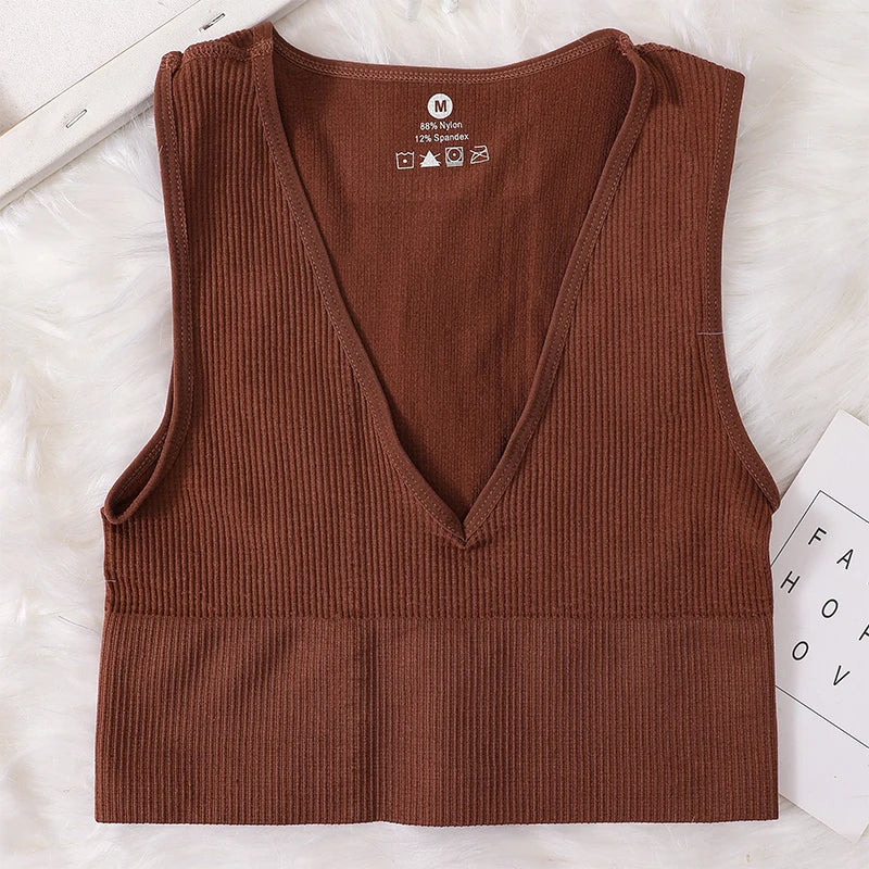 Women Crop Top Sexy Seamless Underwear Female Fitness Sleeveless Camisole Plunge Bralette Sports Cropped Tops Lingerie Aviola