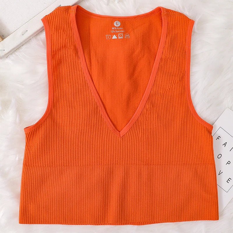 Women Crop Top Sexy Seamless Underwear Female Fitness Sleeveless Camisole Plunge Bralette Sports Cropped Tops Lingerie Aviola