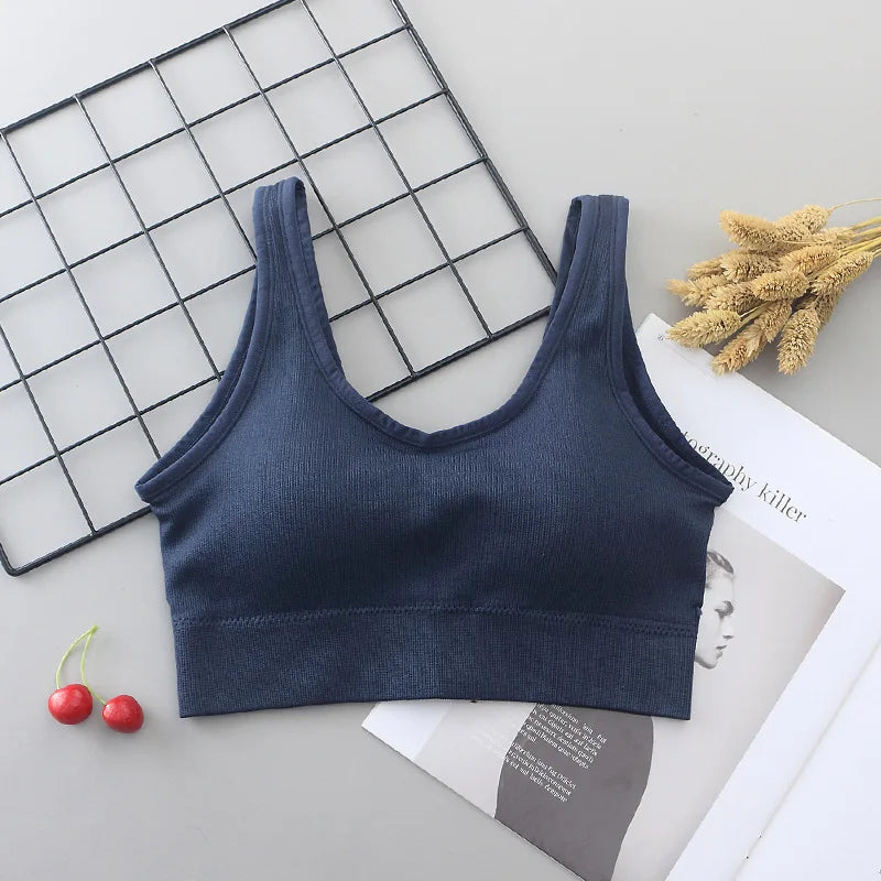 Women Tank Crop Top Seamless Underwear Female Sexy Lingerie Sport Cropped Top Removable Pads V Back Padded Camisole Aviola