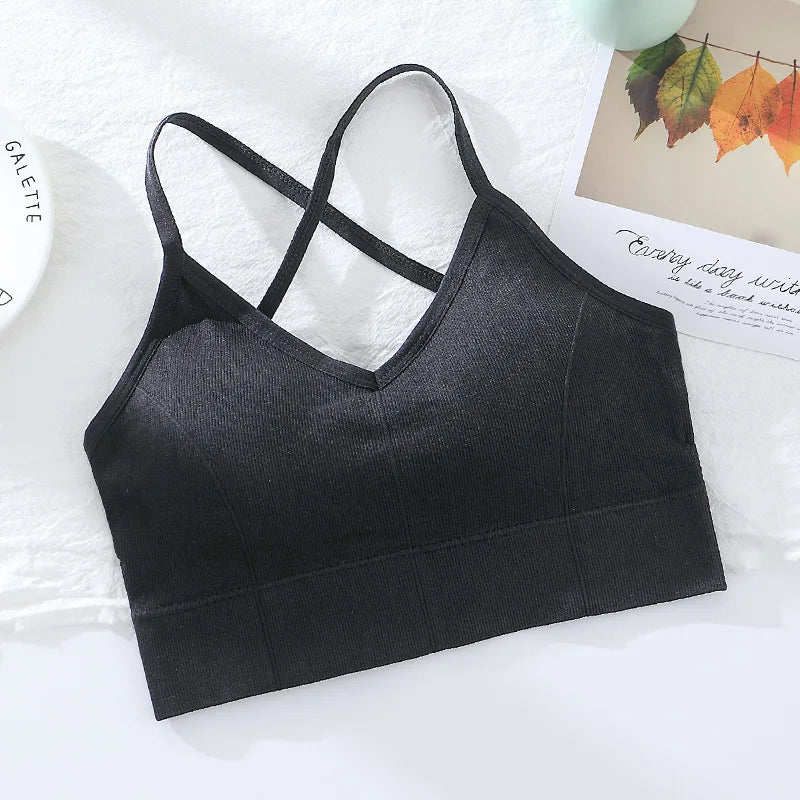 Seamless Bras For Women Crop Top Female Cross Straps Tank Top Push Up Bra With Removable Pads Summer Padded Camisole Aviola