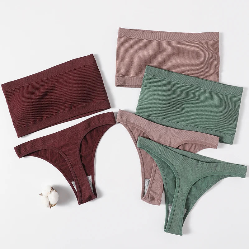 Women Seamless Bra And Panties Set Non-Wire Strapless Tube Bra Sexy Lingerie Brazilian Panties Female Sports Underwear Set Aviola