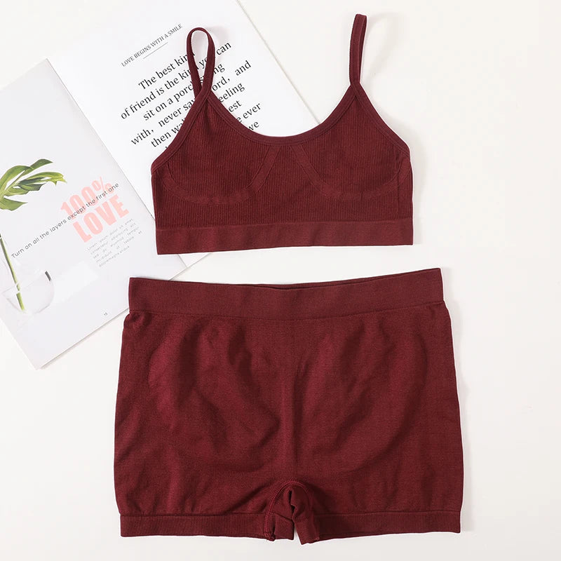 Women Seamless Bra And Panties Set Female Sport V-neck Unlined Bra High Rise Shorts Stretchy Underwear Sexy Lingerie Set Aviola