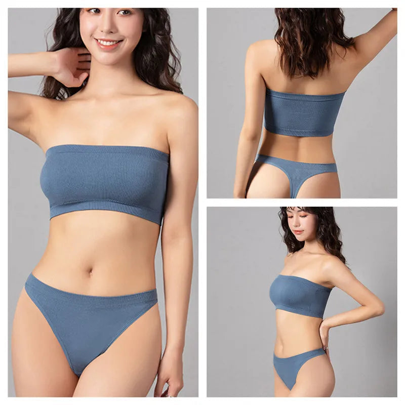 Women Seamless Bra And Panties Set Non-Wire Strapless Tube Bra Sexy Lingerie Brazilian Panties Female Sports Underwear Set Aviola