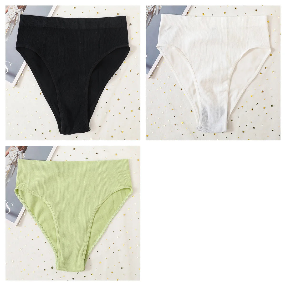 3Pcs/Set Seamless Panties Women High Waist Briefs High Cut Sports Bottom Underwear Female Stretch Rib Underpants Sexy Lingerie Aviola