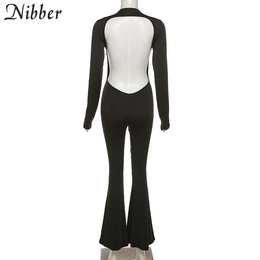 Nibber Sexy Open-Back Jumpsuit Hollow New Spring Fashion Flared High Street For Temperament Women Street Daily Commuting Wear Aviola