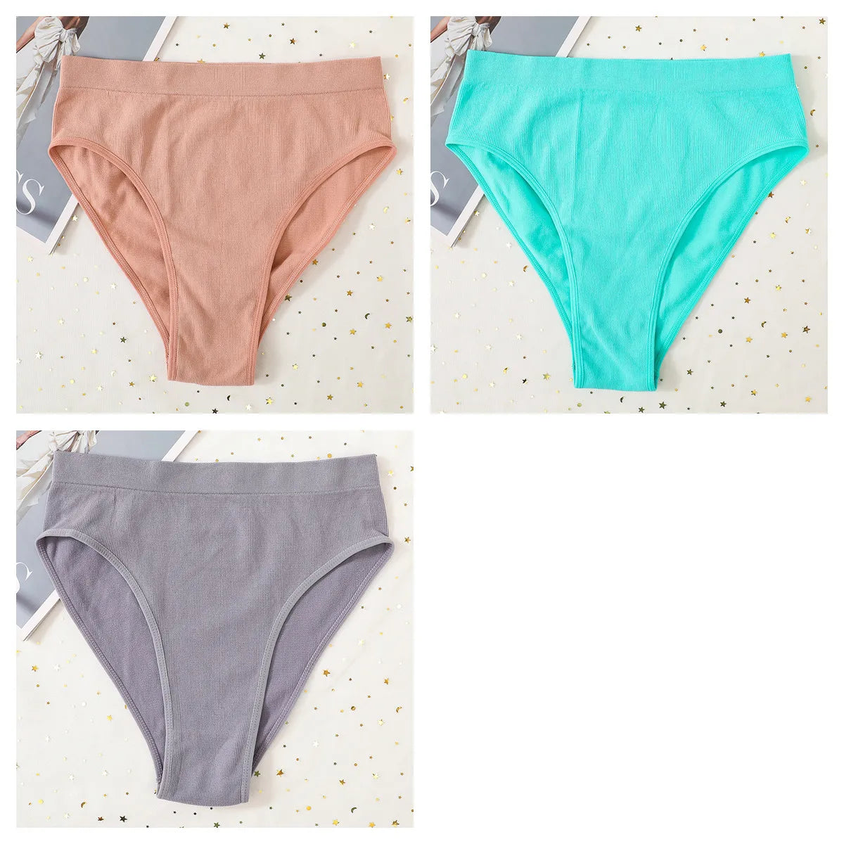 3Pcs/Set Seamless Panties Women High Waist Briefs High Cut Sports Bottom Underwear Female Stretch Rib Underpants Sexy Lingerie Aviola