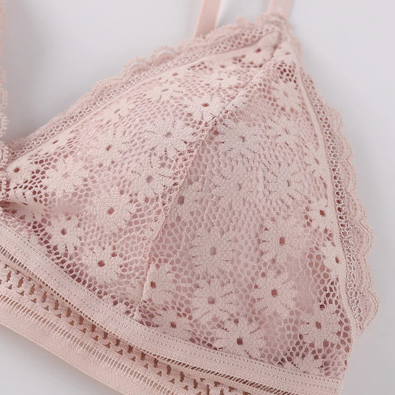 Floral Lace Bralette Push Up Bras Women Sexy Lingerie Backless Brassiere Wireless Thin Underwear Padded Bra Wirefree Bra Aviola