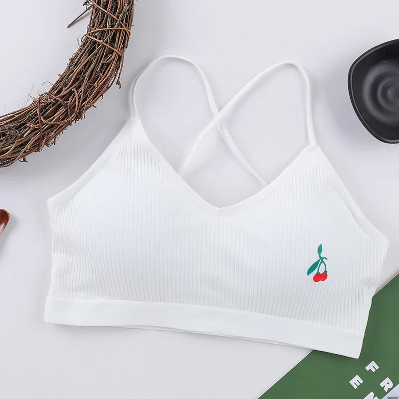 Cotton Bras for Women Underwear Female Cute Cherry Bralette Wireless Seamless Brassiere Crop Top Removable Pad Sexy Lingerie Aviola