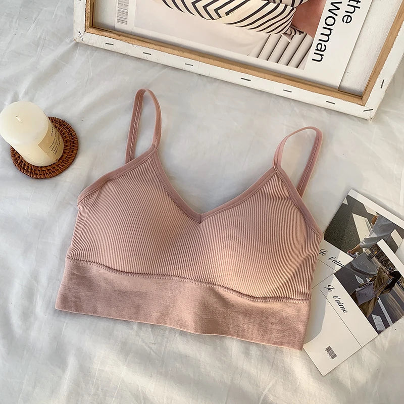 Women Crop Top Solid Color Tube Top Seamless Bra Sports Sexy Lingerie Active Bra Tops Underwear With Removable Pads Aviola