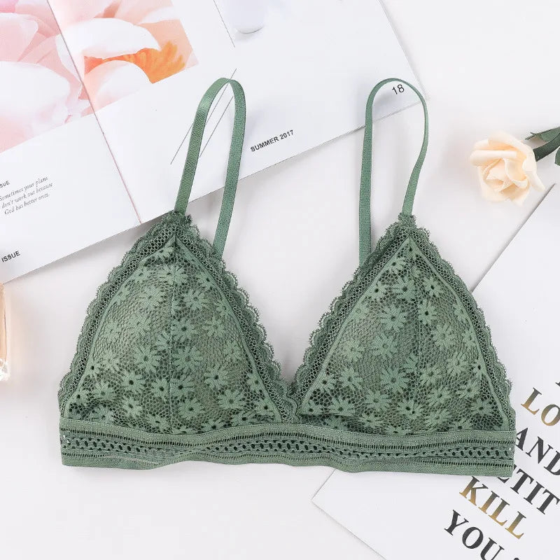 Floral Lace Bralette Push Up Bras Women Sexy Lingerie Backless Brassiere Wireless Thin Underwear Padded Bra Wirefree Bra Aviola