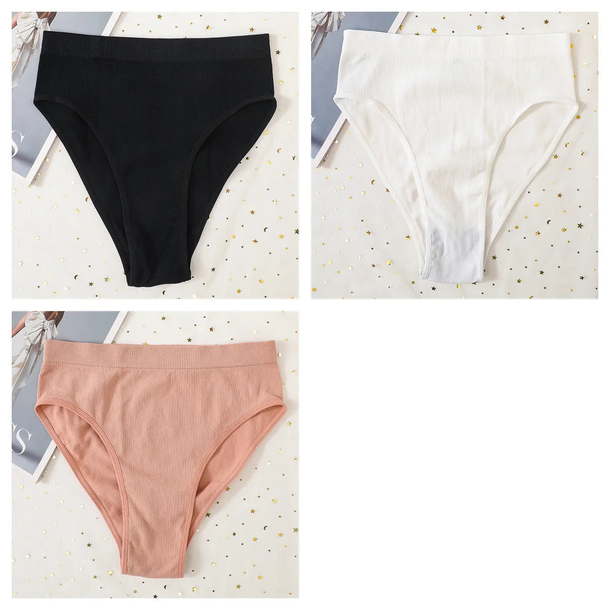 3Pcs/Set Seamless Panties Women High Waist Briefs High Cut Sports Bottom Underwear Female Stretch Rib Underpants Sexy Lingerie Aviola