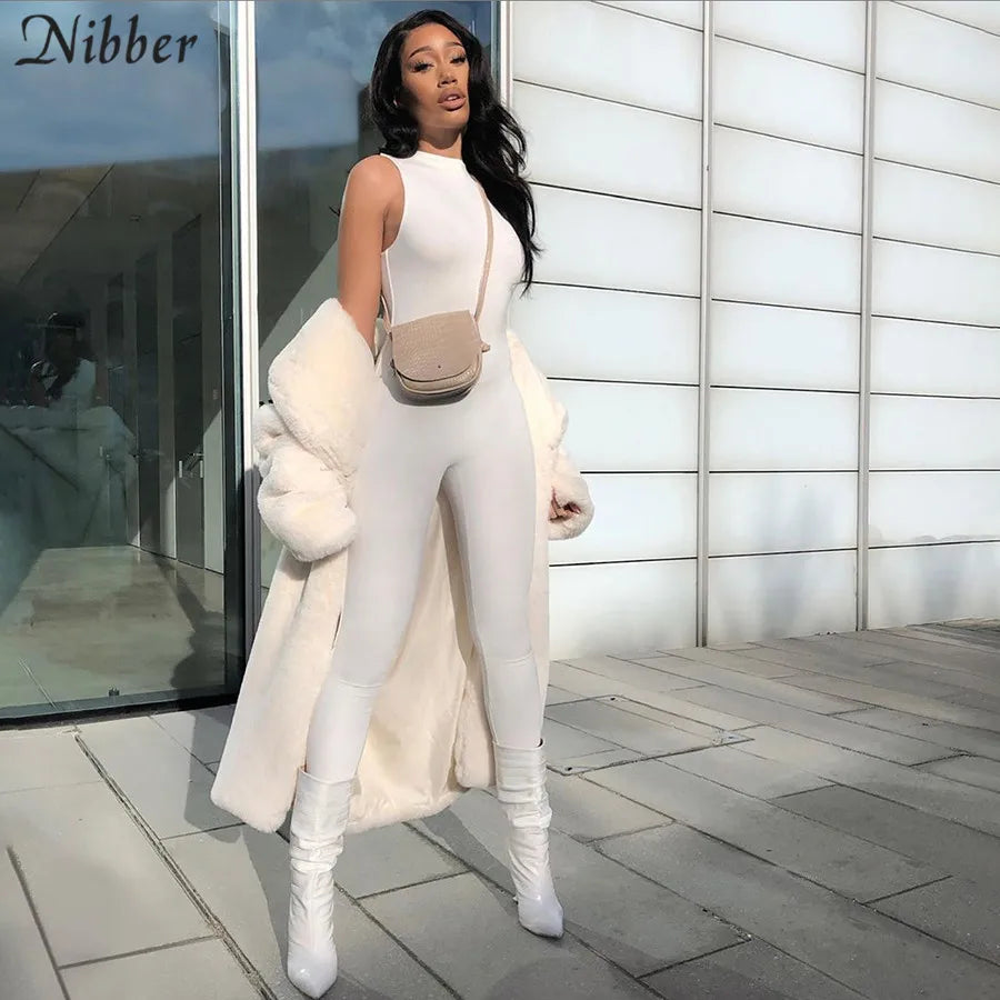 Nibber Summer Solid Basic Black White Jumpsuit Overalls Women's Clothing 2021 Street Casual Activity Wear Fitness Outfit Female Aviola