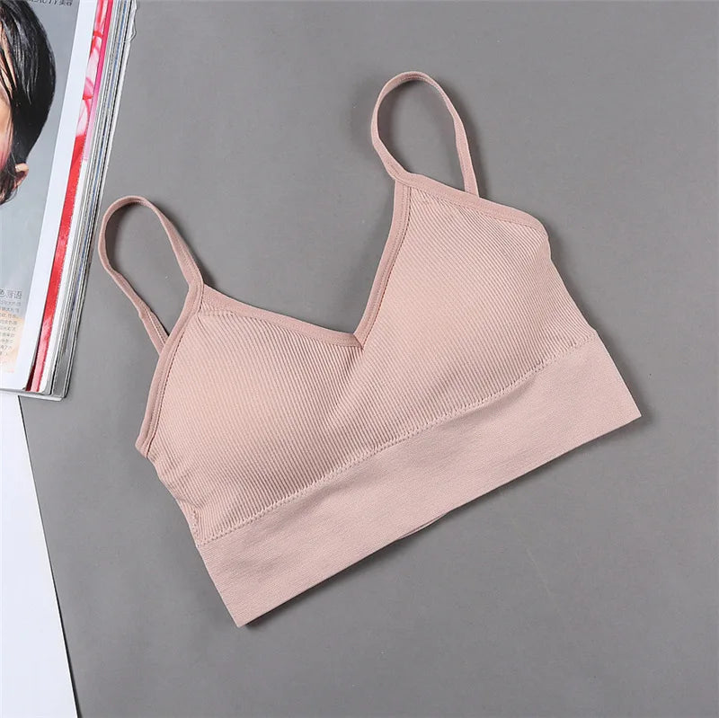Women Crop Top Solid Color Tube Top Seamless Bra Sports Sexy Lingerie Active Bra Tops Underwear With Removable Pads Aviola