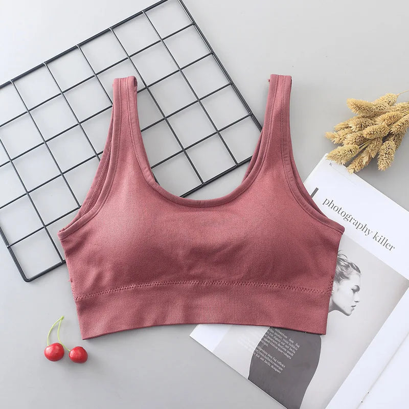 Women Tank Crop Top Seamless Underwear Female Sexy Lingerie Sport Cropped Top Removable Pads V Back Padded Camisole Aviola