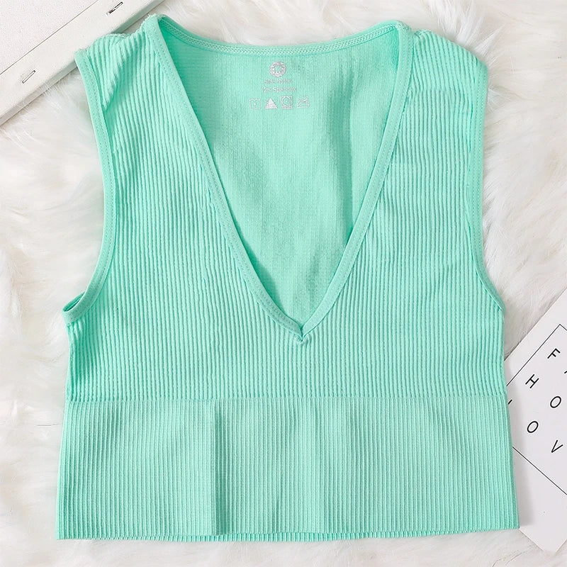 Women Crop Top Sexy Seamless Underwear Female Fitness Sleeveless Camisole Plunge Bralette Sports Cropped Tops Lingerie Aviola