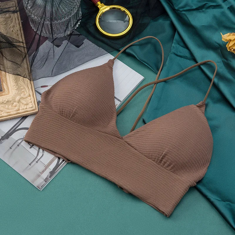 Deep V Women Bra Bralette Wire Free Brassieres Fashion Crop Top Seamless Underwear Cross Back Female Intimates Women Lingerie Aviola