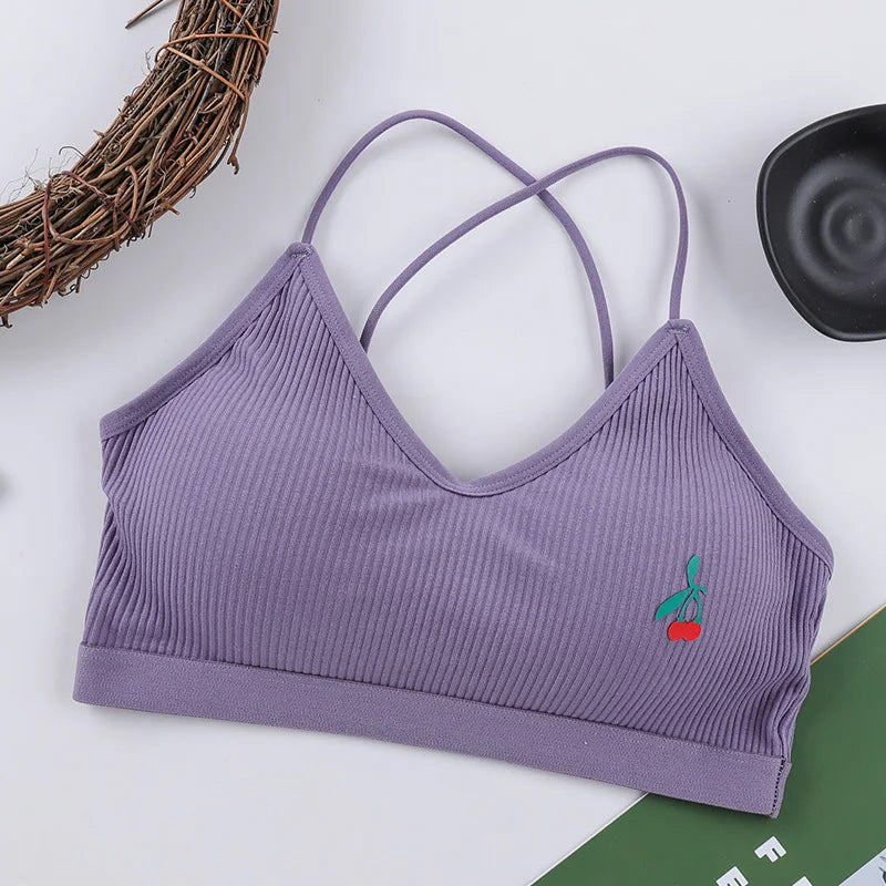 Cotton Bras for Women Underwear Female Cute Cherry Bralette Wireless Seamless Brassiere Crop Top Removable Pad Sexy Lingerie Aviola