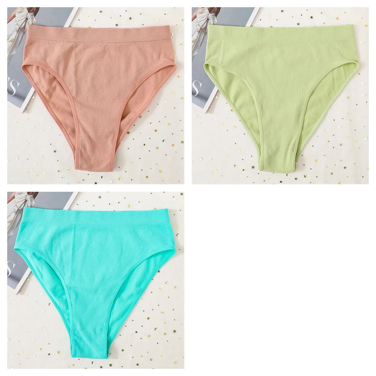3Pcs/Set Seamless Panties Women High Waist Briefs High Cut Sports Bottom Underwear Female Stretch Rib Underpants Sexy Lingerie Aviola