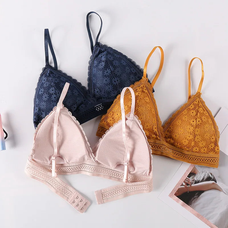 Floral Lace Bralette Push Up Bras Women Sexy Lingerie Backless Brassiere Wireless Thin Underwear Padded Bra Wirefree Bra Aviola