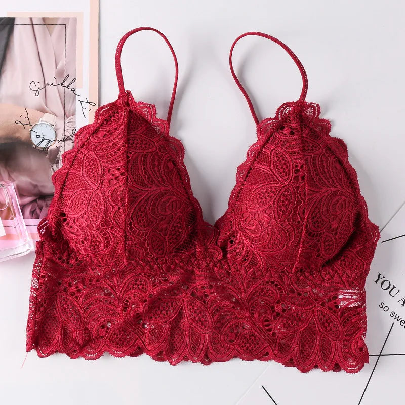Floral Lace Bras for Women Sexy Lingerie Deep V Bralette Wire Free Underwear Beauty Back Push Up Bra Female Brassiere Aviola