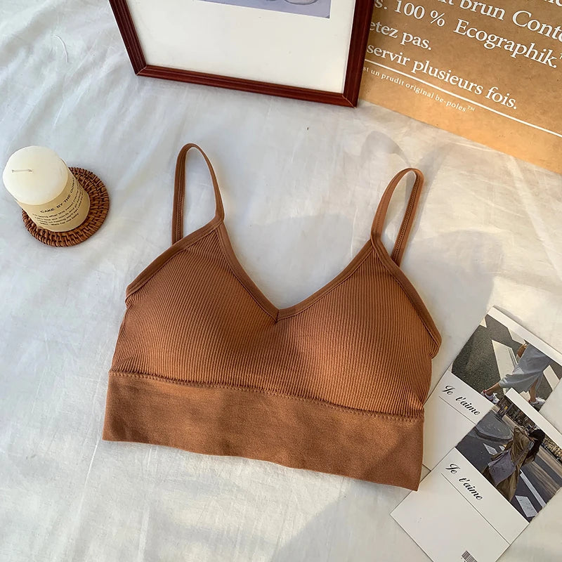 Women Crop Top Solid Color Tube Top Seamless Bra Sports Sexy Lingerie Active Bra Tops Underwear With Removable Pads Aviola