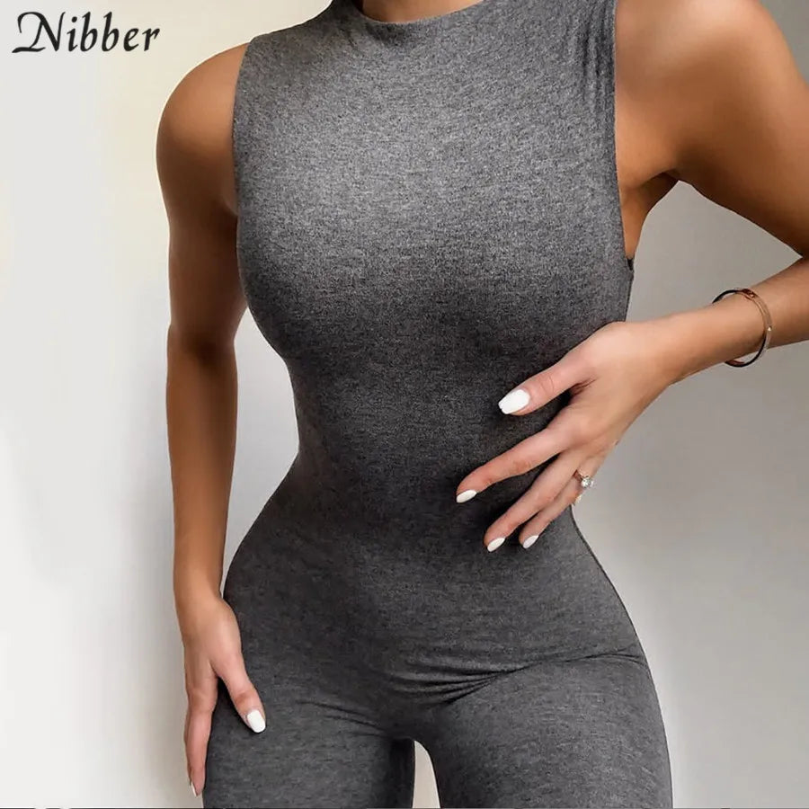 Nibber Summer Solid Basic Black White Jumpsuit Overalls Women's Clothing 2021 Street Casual Activity Wear Fitness Outfit Female Aviola