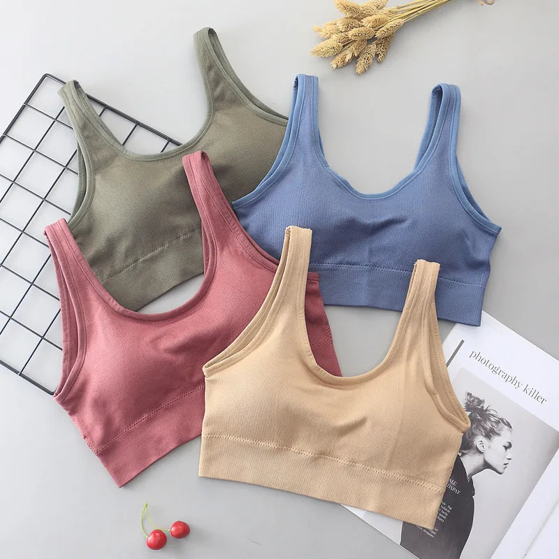 Women Tank Crop Top Seamless Underwear Female Sexy Lingerie Sport Cropped Top Removable Pads V Back Padded Camisole Aviola