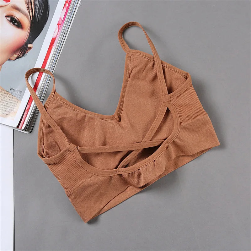 Women Crop Top Solid Color Tube Top Seamless Bra Sports Sexy Lingerie Active Bra Tops Underwear With Removable Pads Aviola