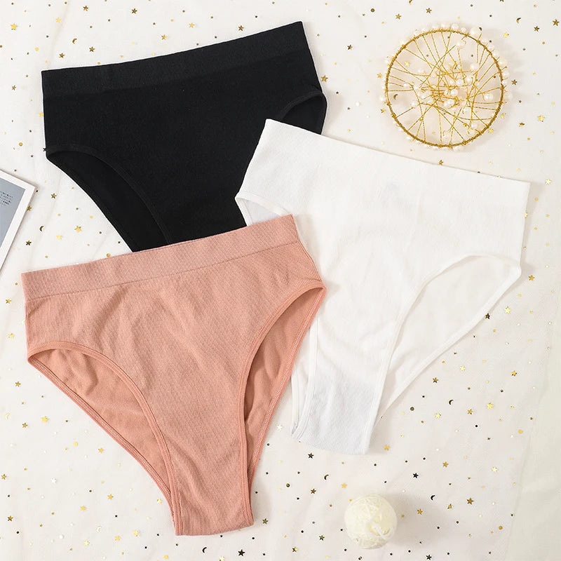 3Pcs/Set Seamless Panties Women High Waist Briefs High Cut Sports Bottom Underwear Female Stretch Rib Underpants Sexy Lingerie Aviola